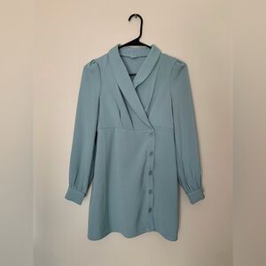 SHEIN Light Blue Long Sleeve Button Front Mini Dress